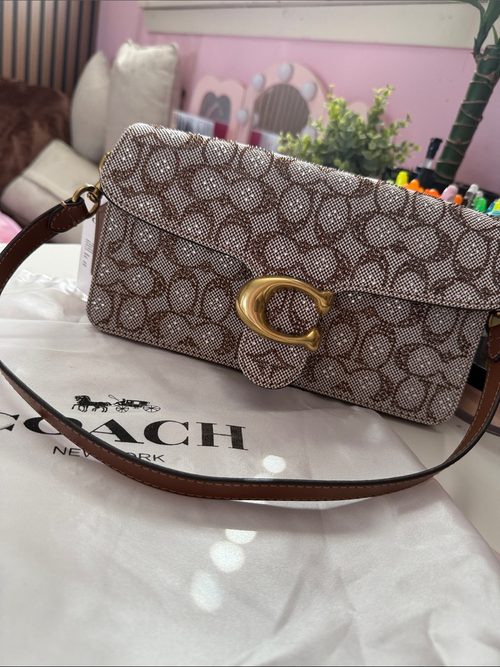 Coach Brown and White Signature C Crossbody Bag
